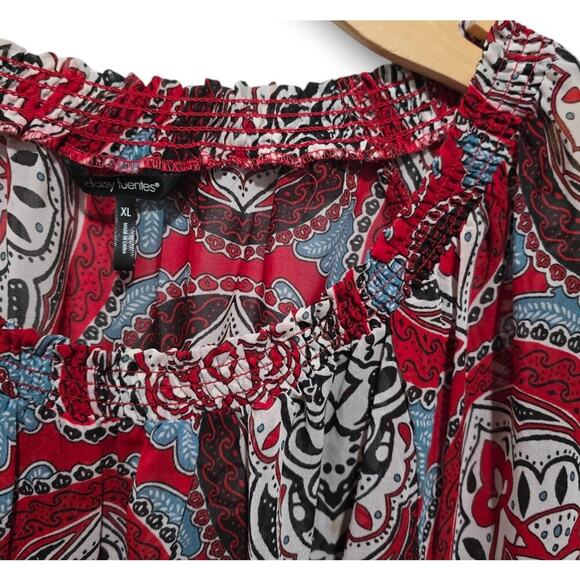 Daisy Fuentes women's multicolor medallion long sleeves off the shoulder Blouse - Picture 4 of 11